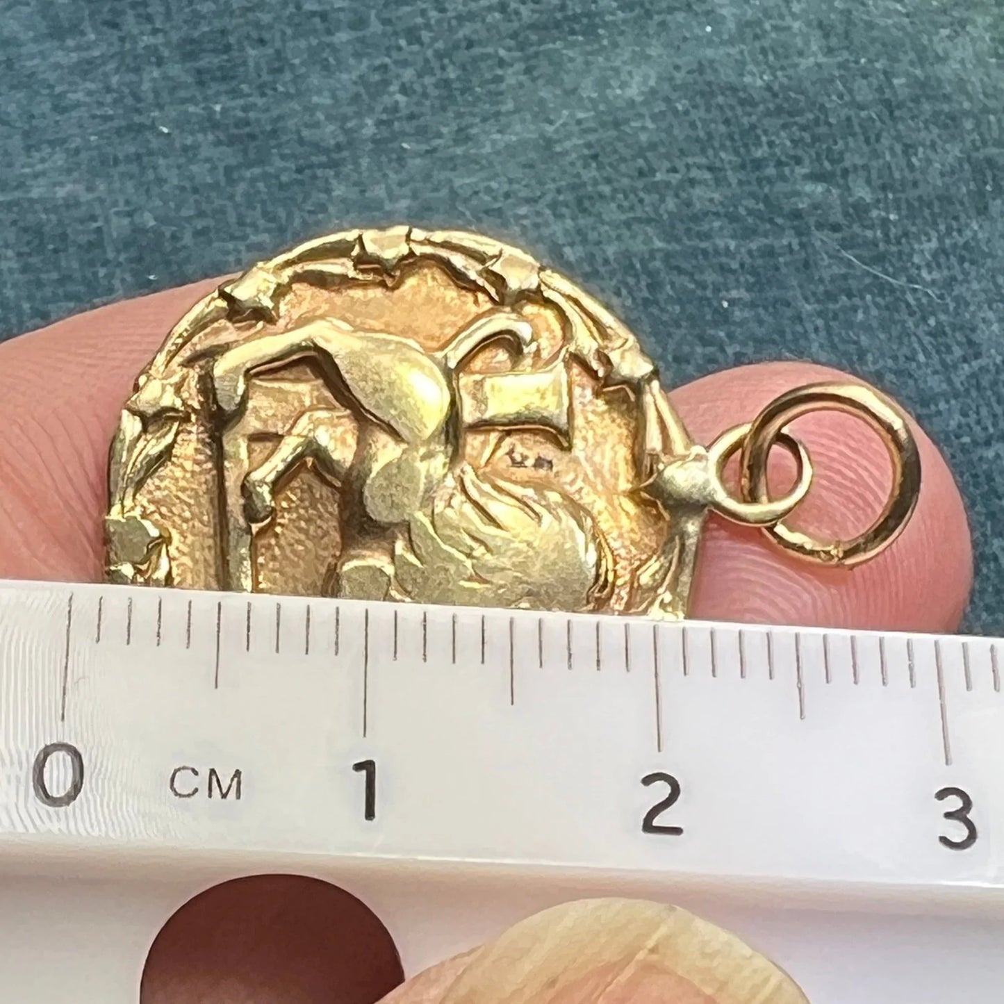 14k Gold Leo Lion Medallion Pendant w Star Halo. Astrology