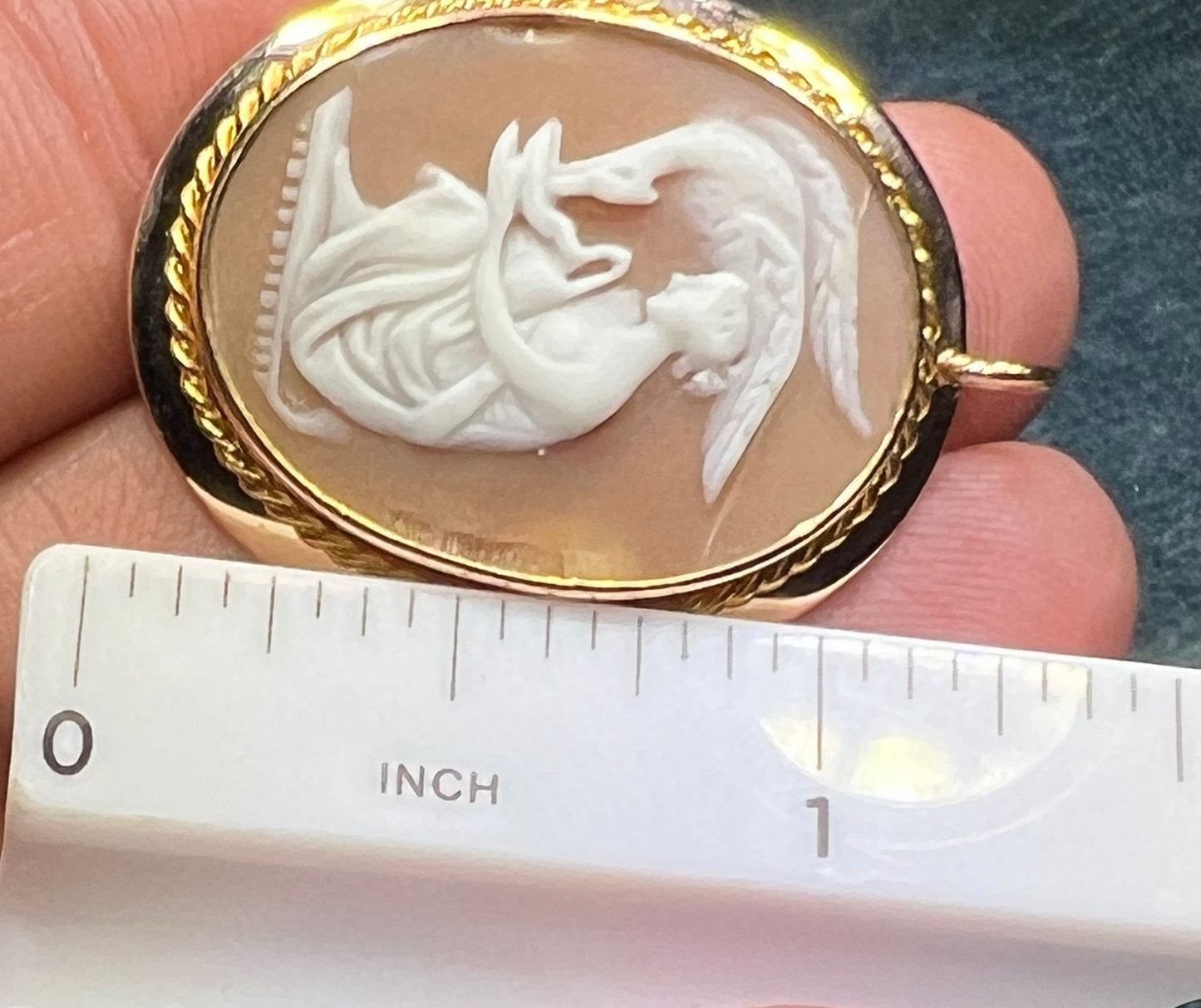 14k Gold Mythology Cameo Hebe Feeding Bird 1.3"