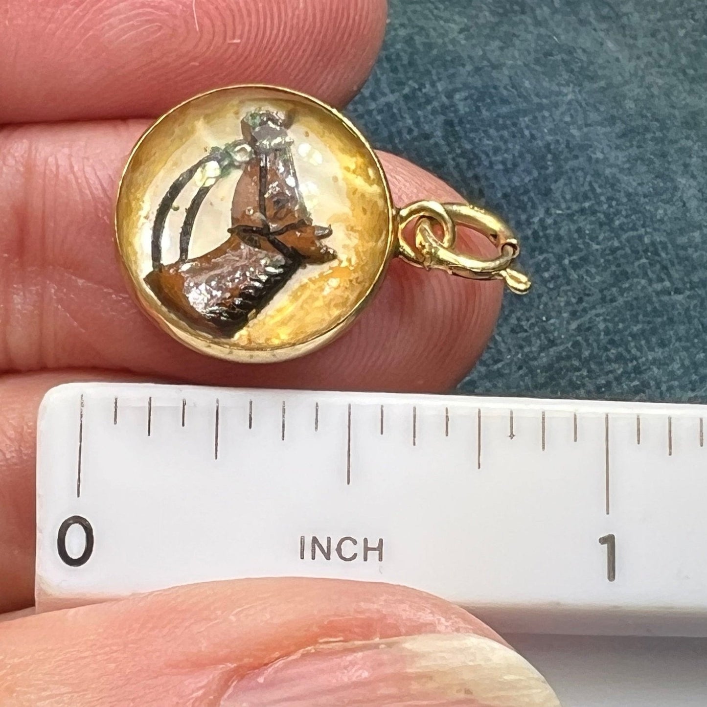 14k Gold Reverse Painted Essex Crystal Horse BUBBLE Pendant *Video*