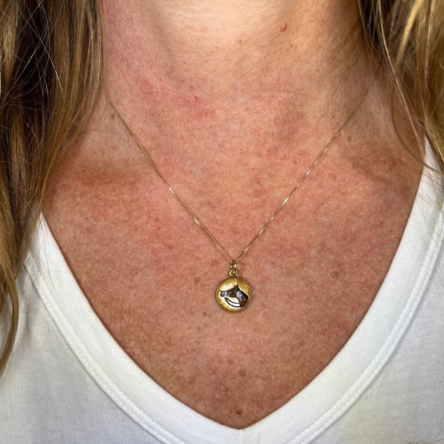 14k Gold Reverse Painted Essex Crystal Horse BUBBLE Pendant *Video*