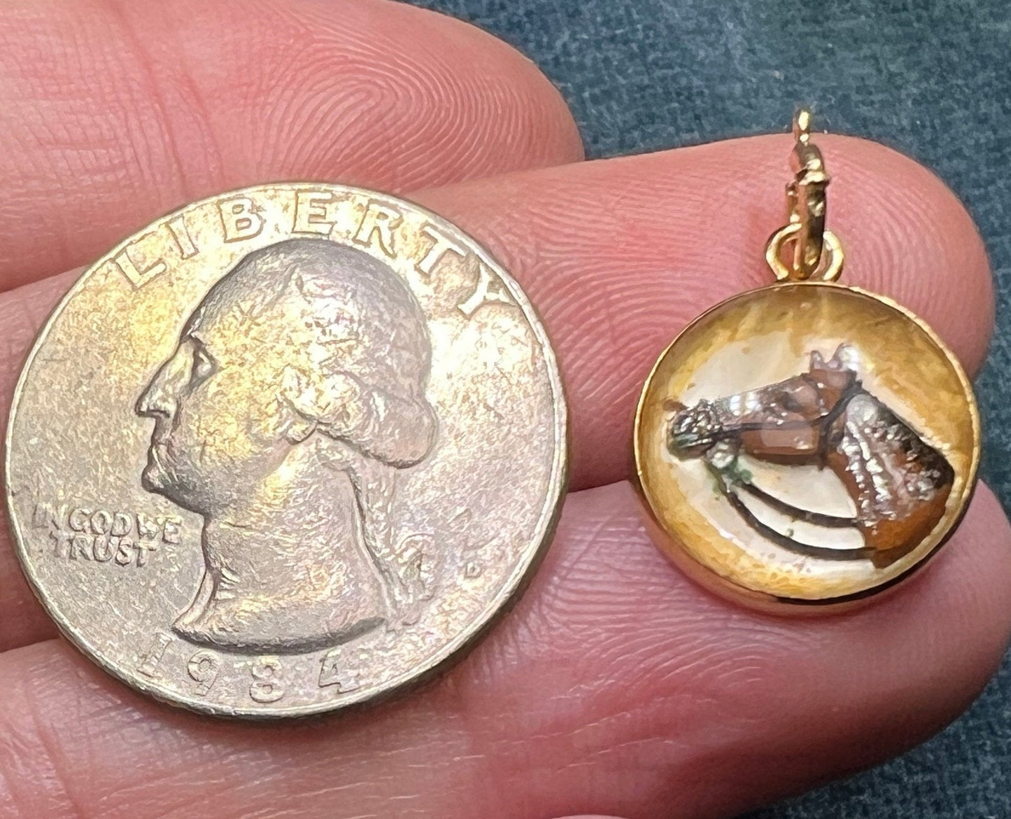 14k Gold Reverse Painted Essex Crystal Horse BUBBLE Pendant *Video*