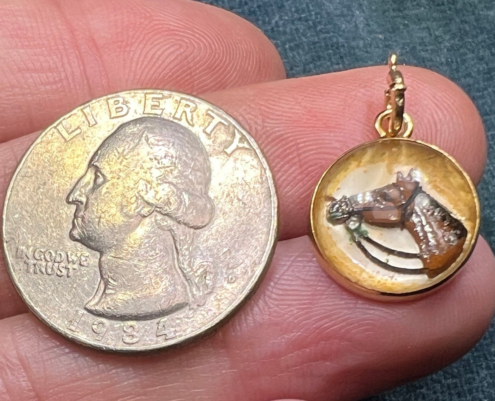 14k Gold Reverse Painted Essex Crystal Horse BUBBLE Pendant *Video*
