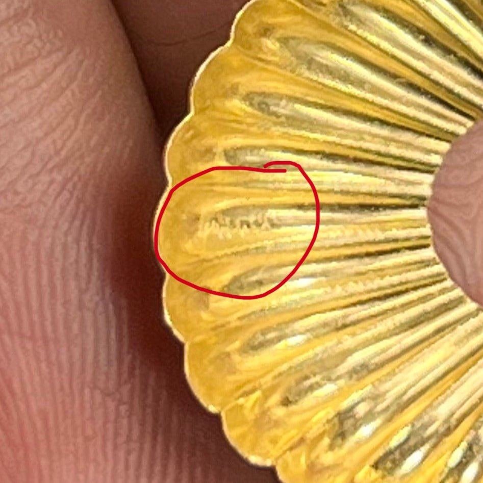 14k Gold Ribbed Shrimp Shell Earring Jacket Enhancers. 1.2" Teardrops