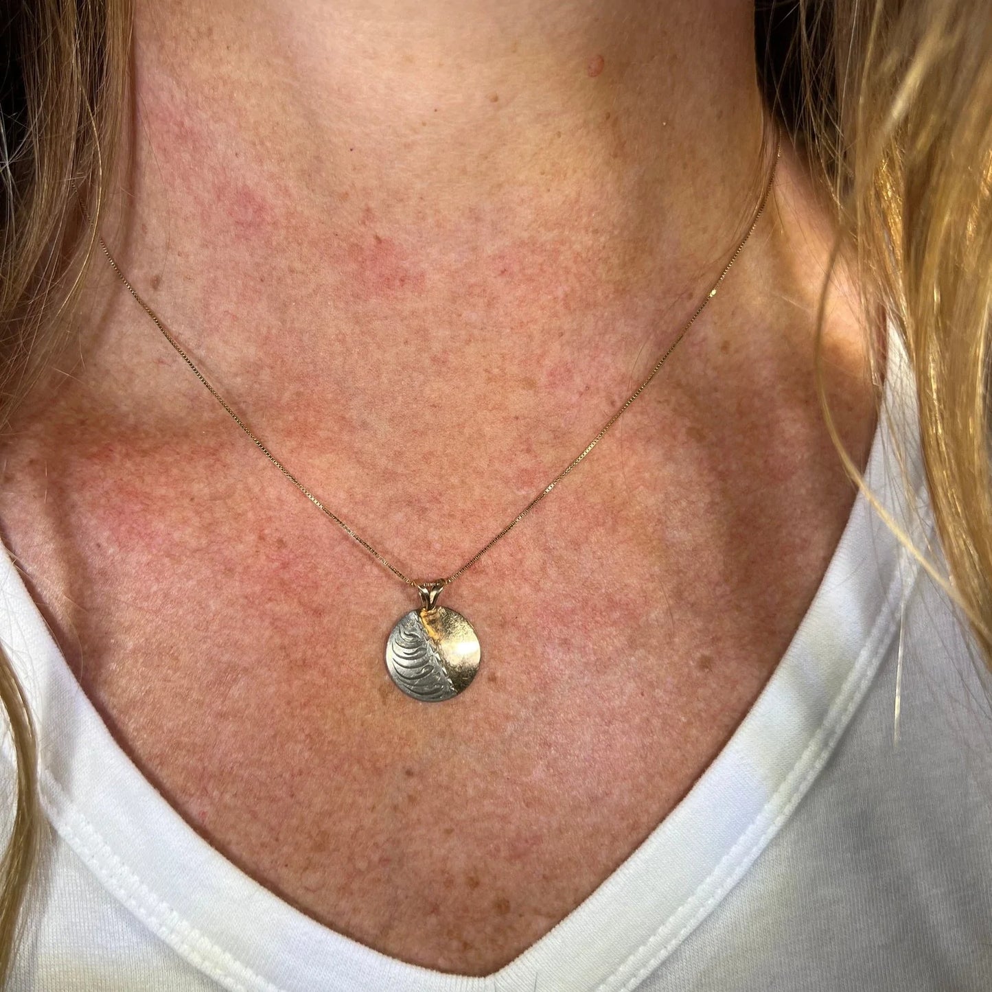 14k Gold + Silver Lunar Phases Half Moon Pendant