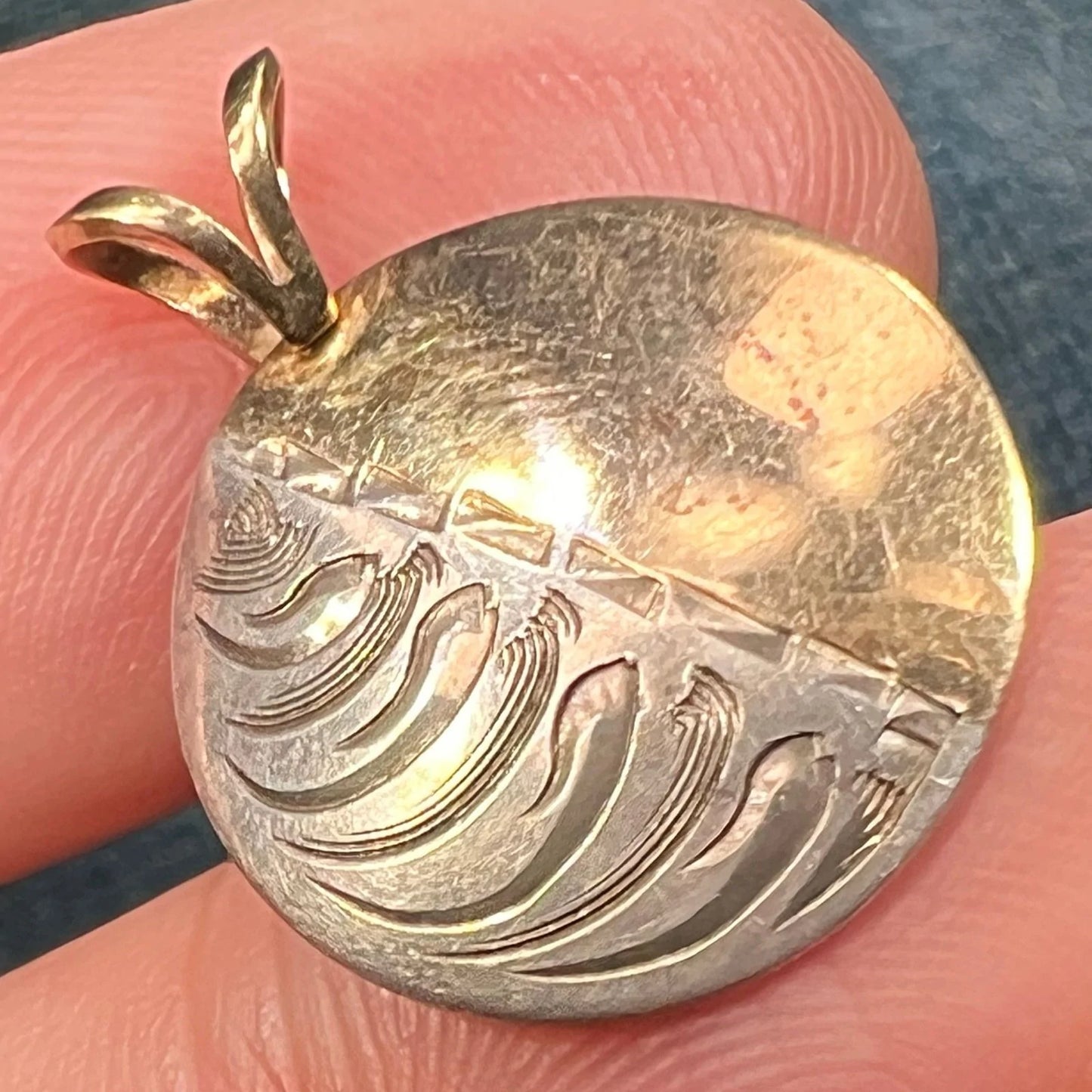 14k Gold + Silver Lunar Phases Half Moon Pendant