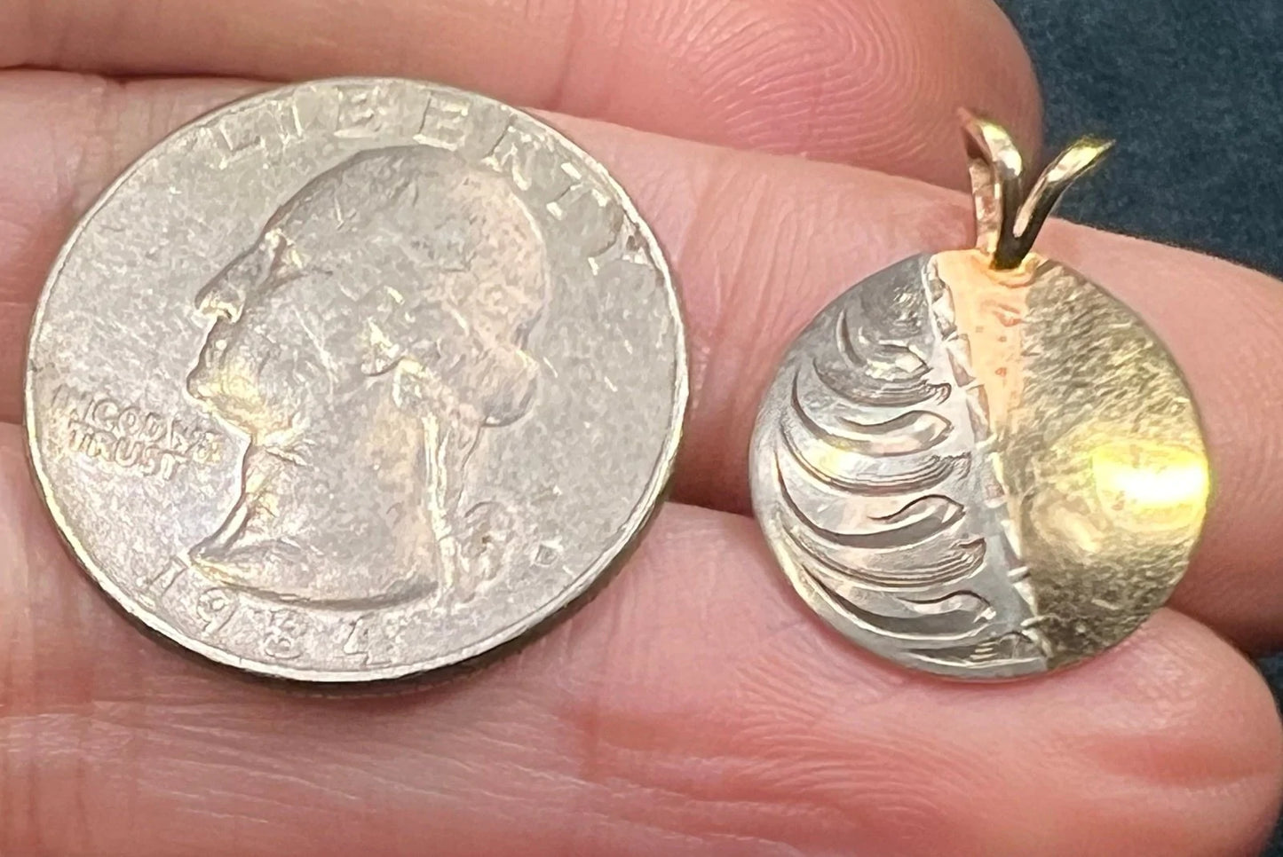 14k Gold + Silver Lunar Phases Half Moon Pendant