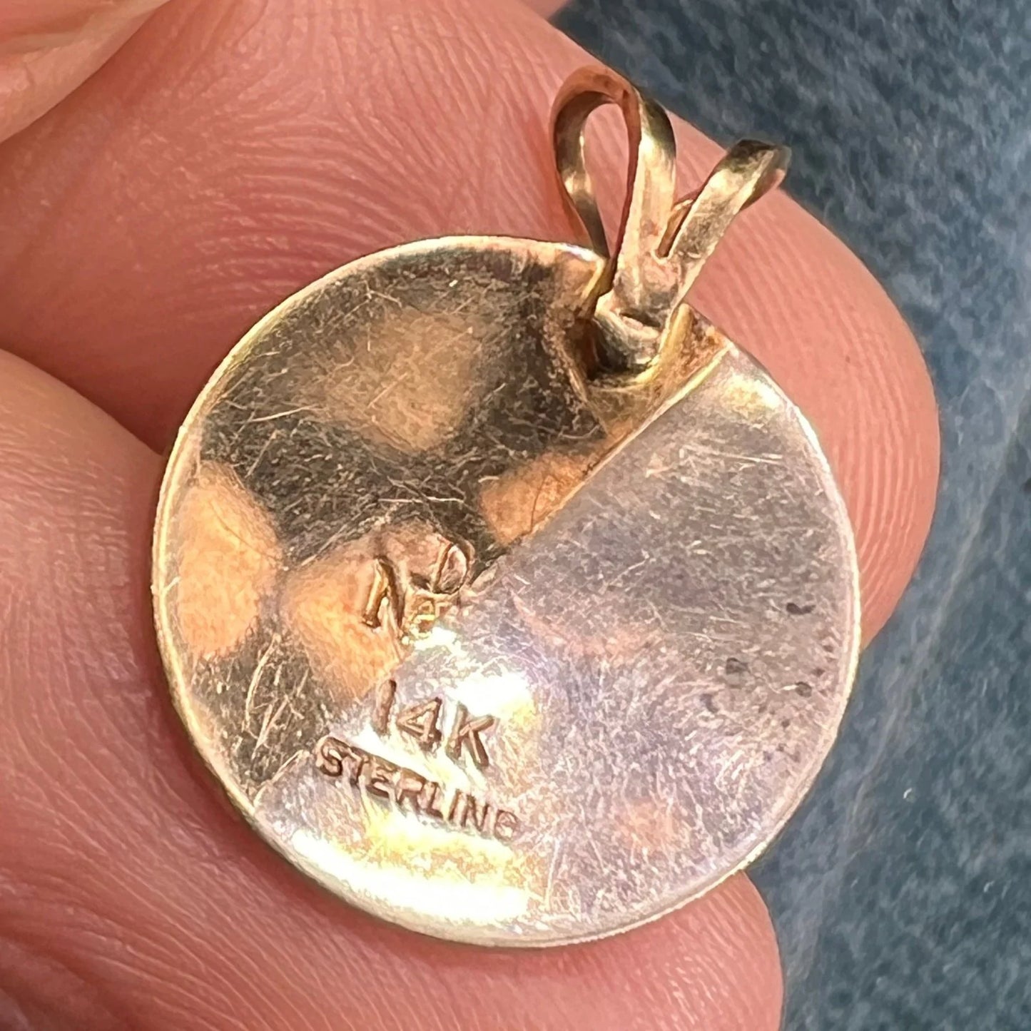 14k Gold + Silver Lunar Phases Half Moon Pendant