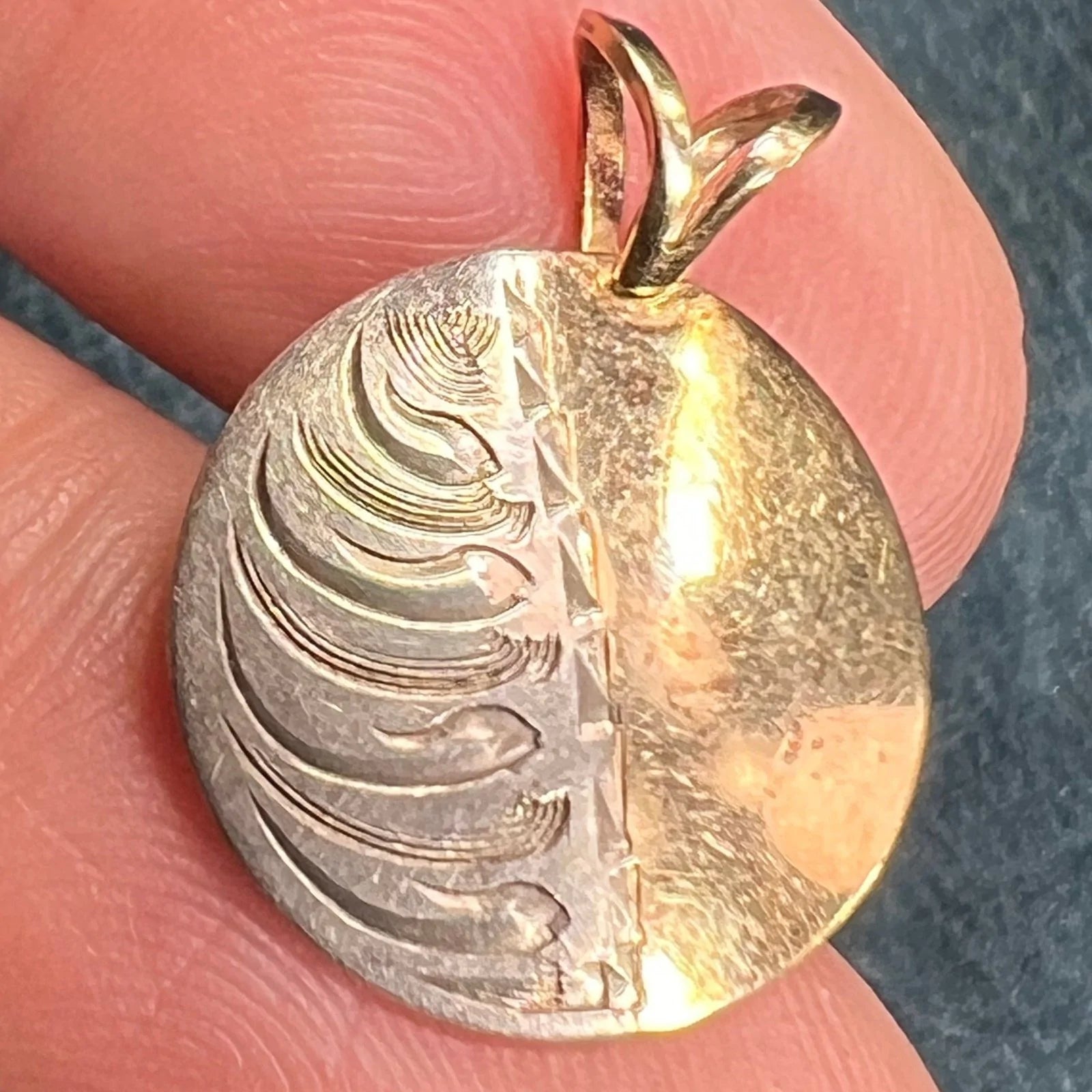14k Gold + Silver Lunar Phases Half Moon Pendant