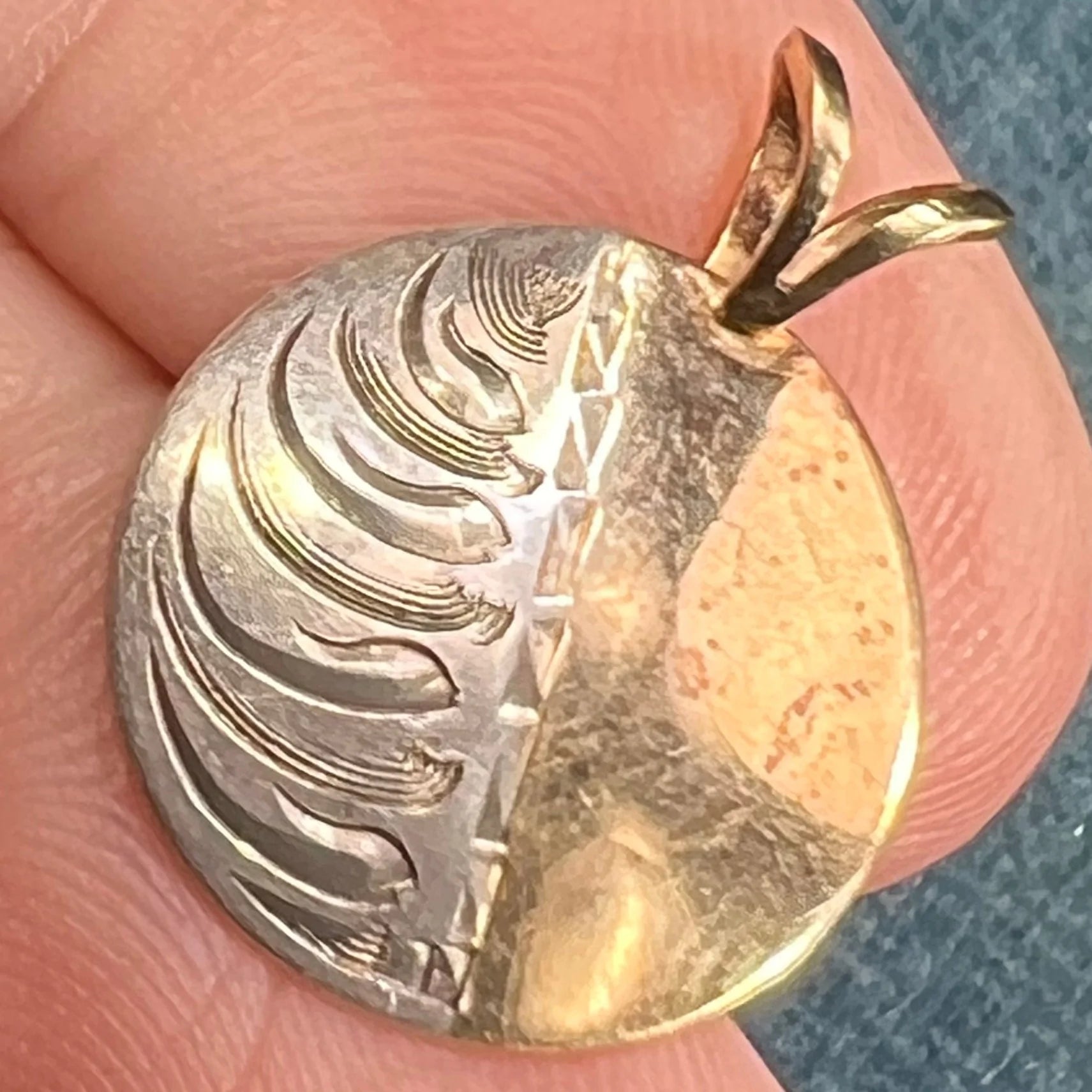 14k Gold + Silver Lunar Phases Half Moon Pendant