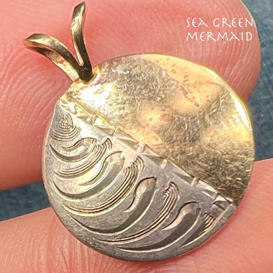 14k Gold + Silver Lunar Phases Half Moon Pendant