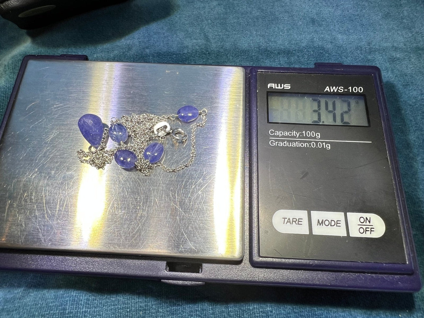 14k Gold Tanzanite Cabochon Necklace w Droplet Pendant. Periwinkle!