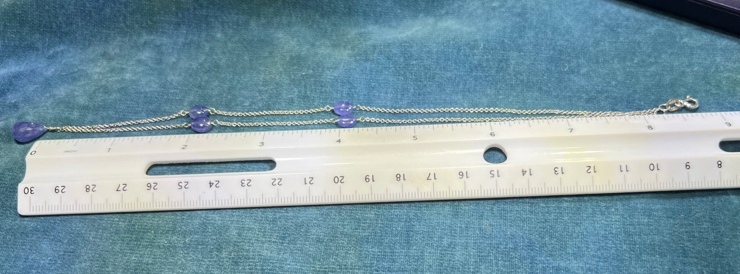 14k Gold Tanzanite Cabochon Necklace w Droplet Pendant. Periwinkle!