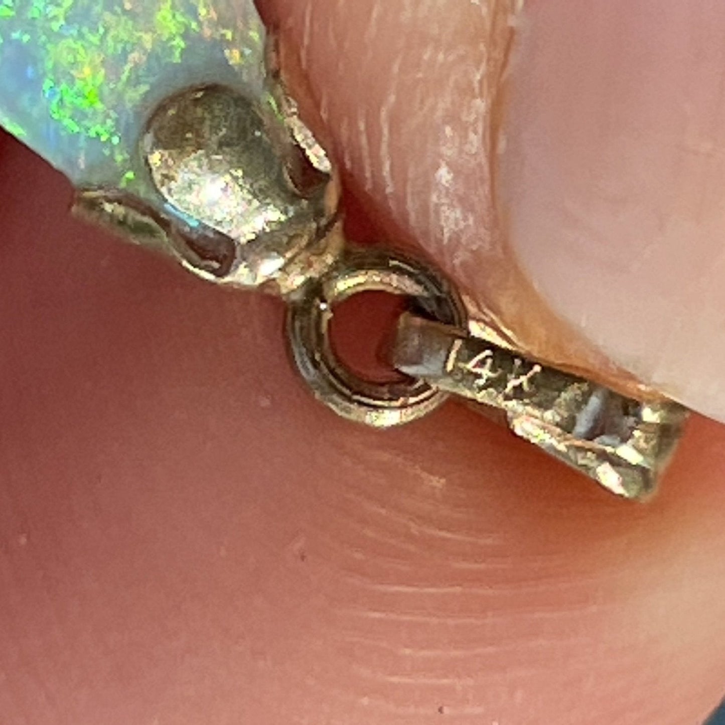 14k Tiny 1/2" DROPLET Australian Crystal Opal Pendant *VIDEO*