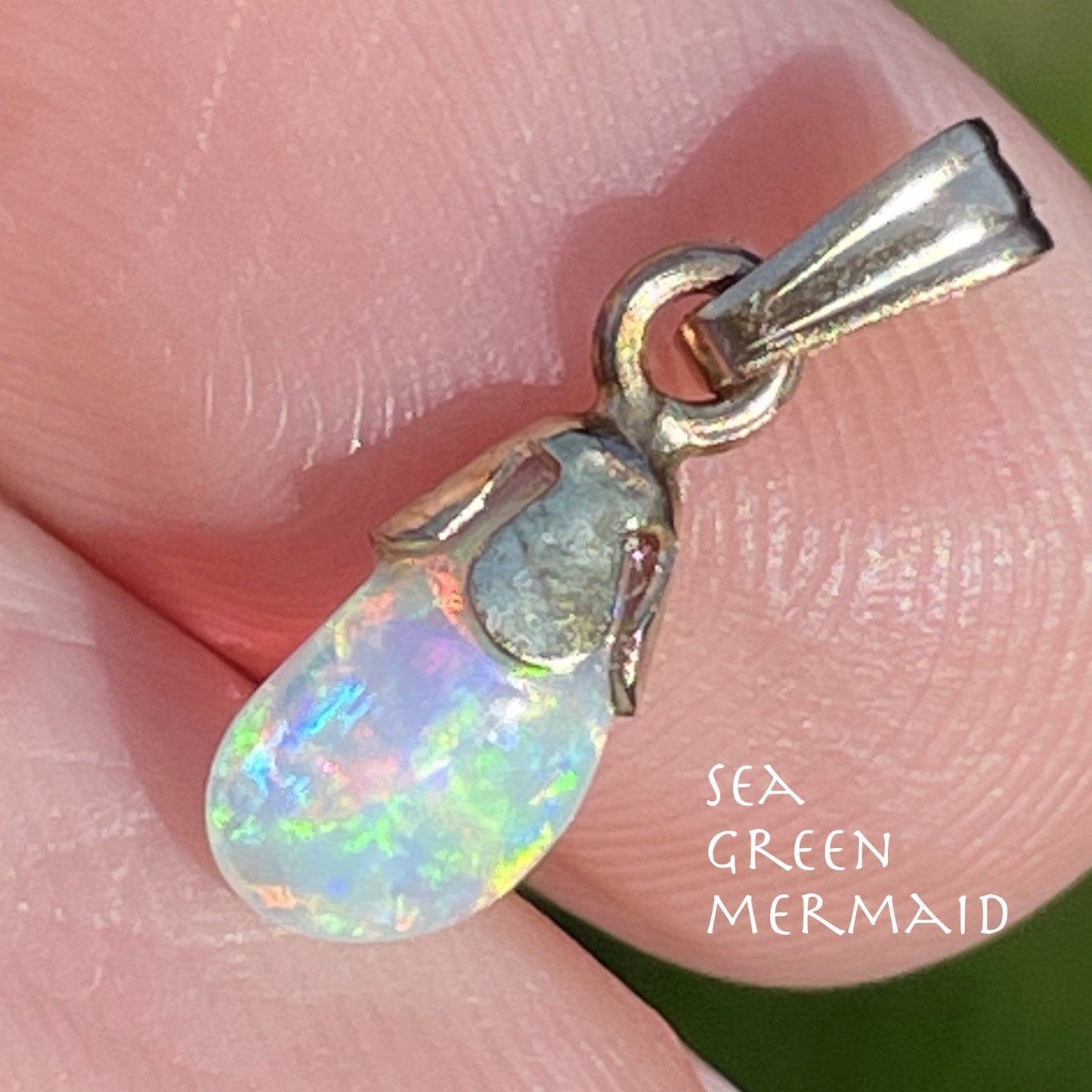 14k Tiny 1/2" DROPLET Australian Crystal Opal Pendant *VIDEO*