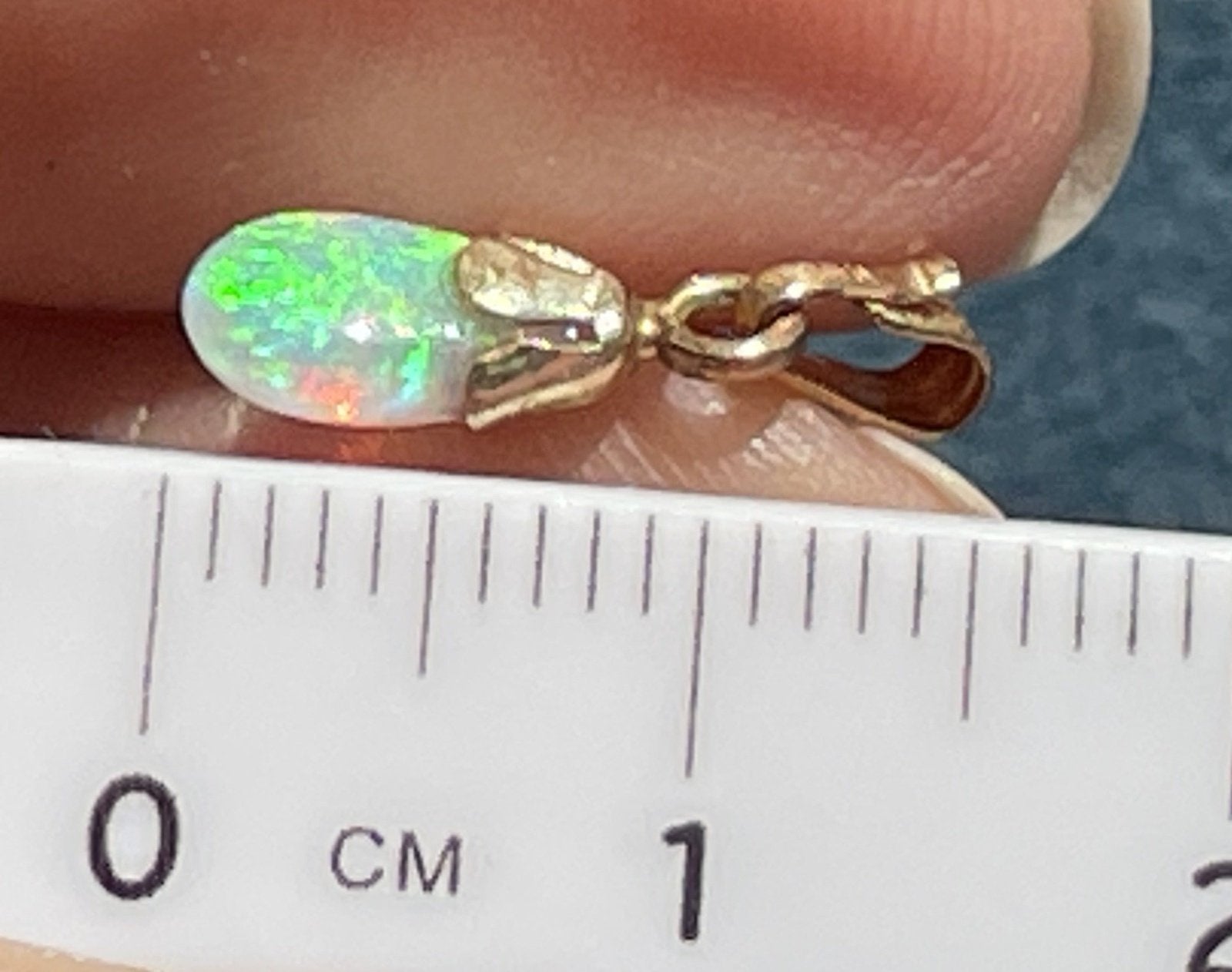 14k Tiny 1/2" DROPLET Australian Crystal Opal Pendant *VIDEO*