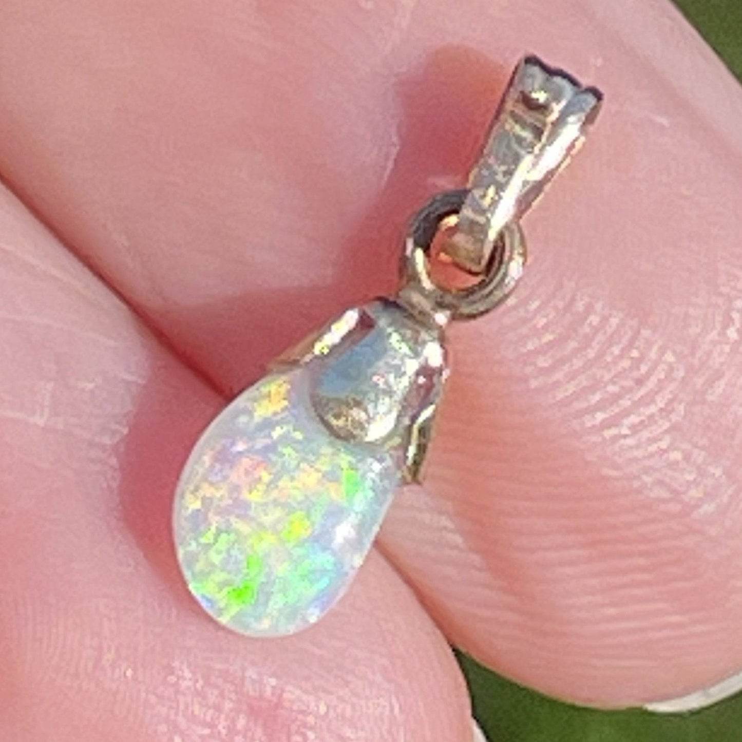 14k Tiny 1/2" DROPLET Australian Crystal Opal Pendant *VIDEO*