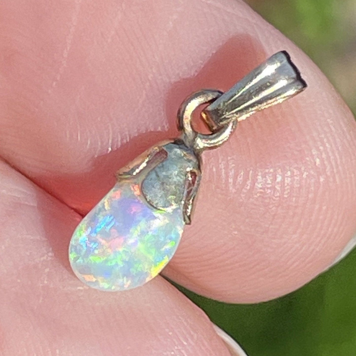 14k Tiny 1/2" DROPLET Australian Crystal Opal Pendant *VIDEO*