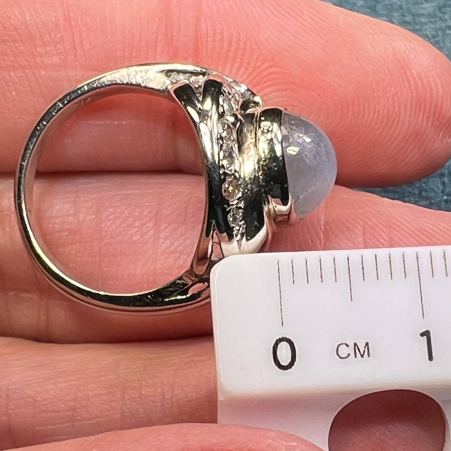 14k White Gold 5 Ct Gray Star Sapphire Ring w Diamond Halo *Video*