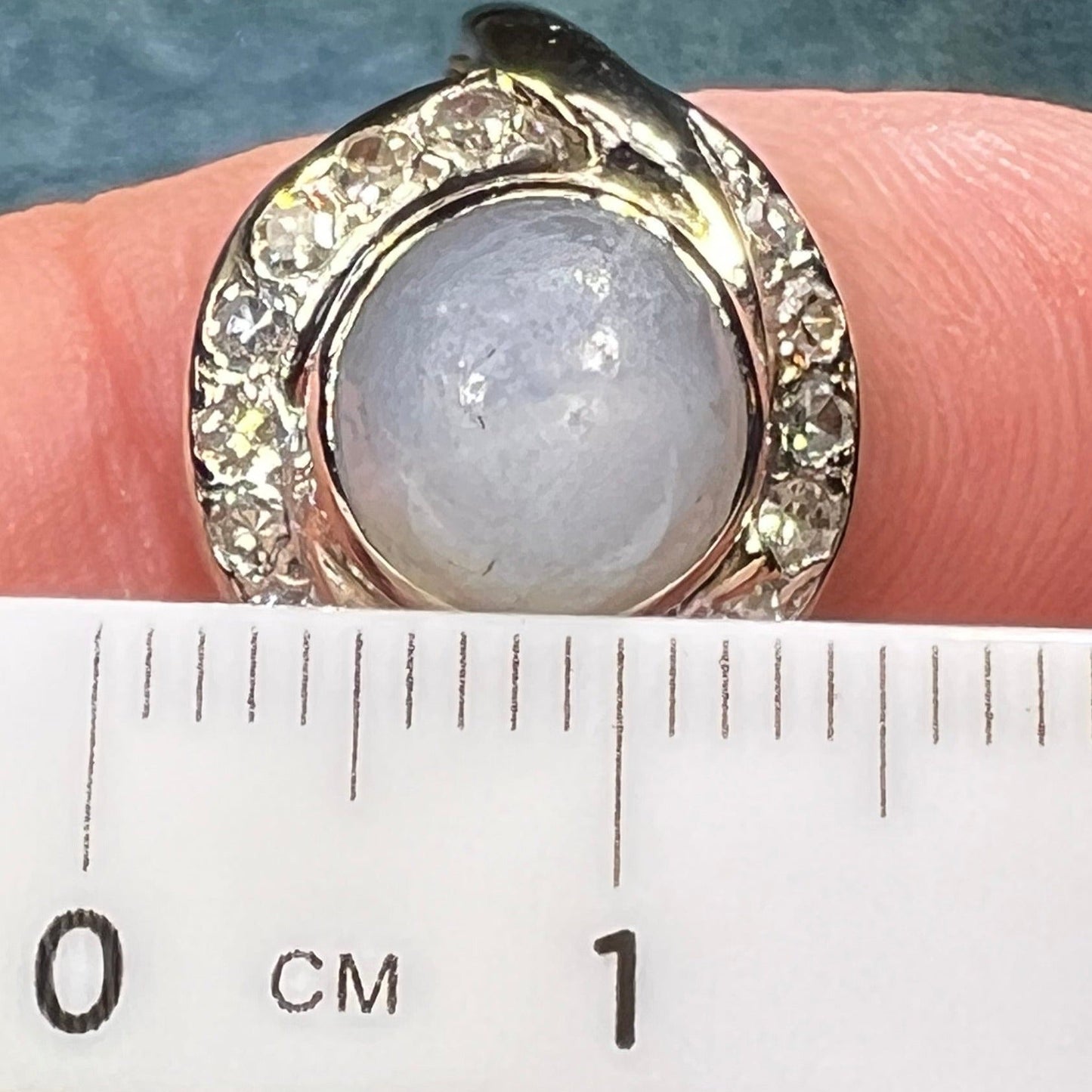 14k White Gold 5 Ct Gray Star Sapphire Ring w Diamond Halo *Video*