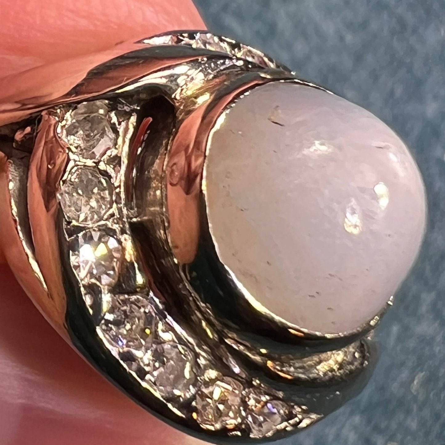 14k White Gold 5 Ct Gray Star Sapphire Ring w Diamond Halo *Video*