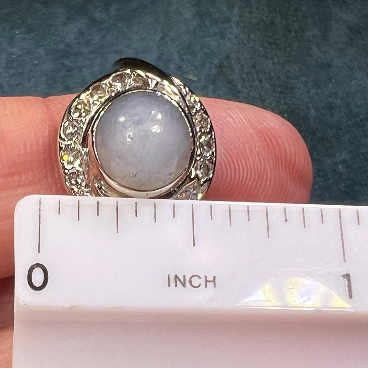 14k White Gold 5 Ct Gray Star Sapphire Ring w Diamond Halo *Video*