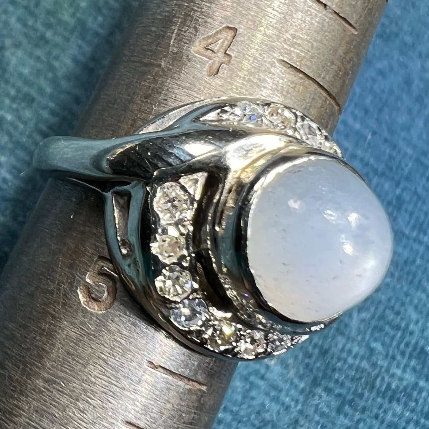 14k White Gold 5 Ct Gray Star Sapphire Ring w Diamond Halo *Video*