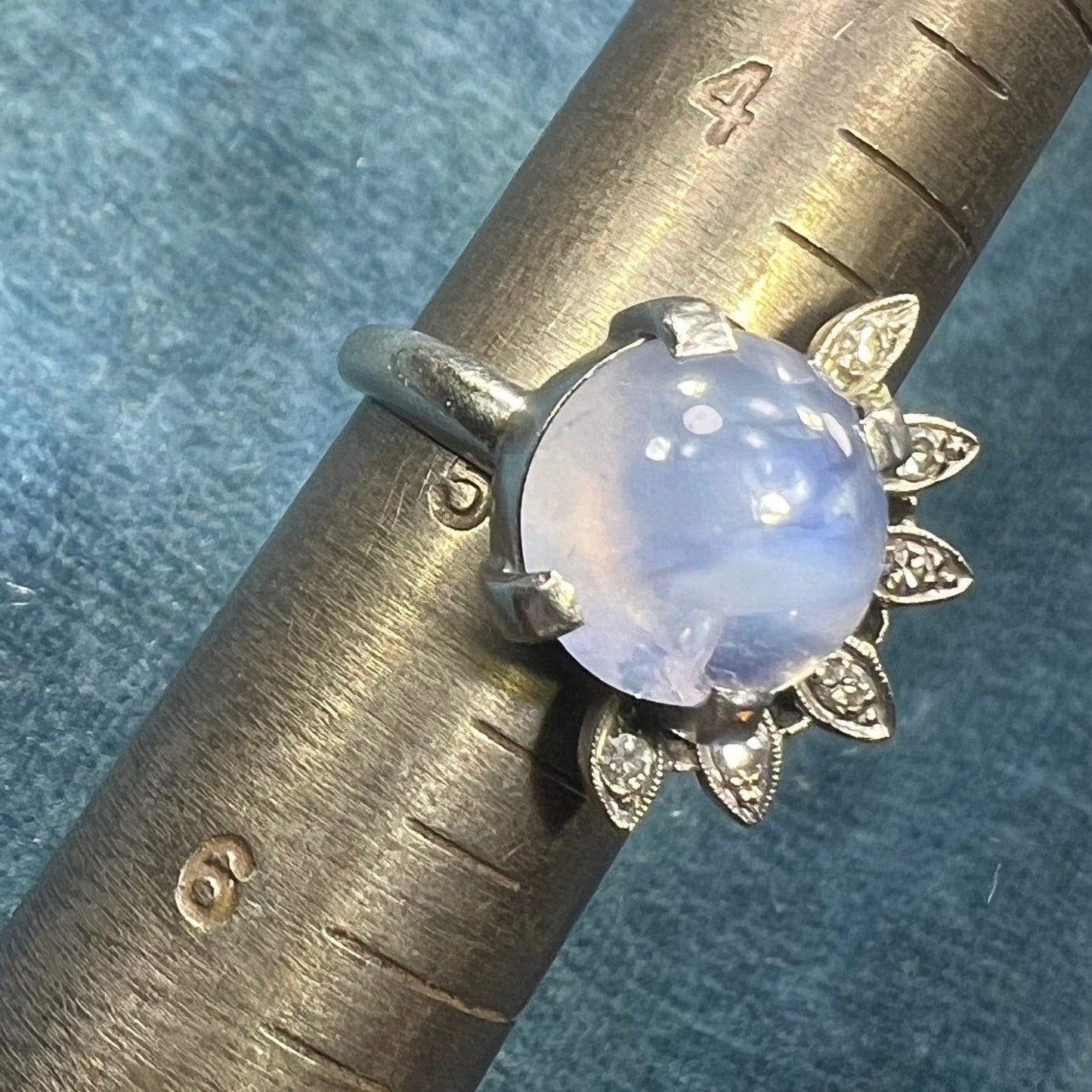 14k White Gold 8 Ct Lavender Gray Star Sapphire Ring w Diamond Halo *Video*