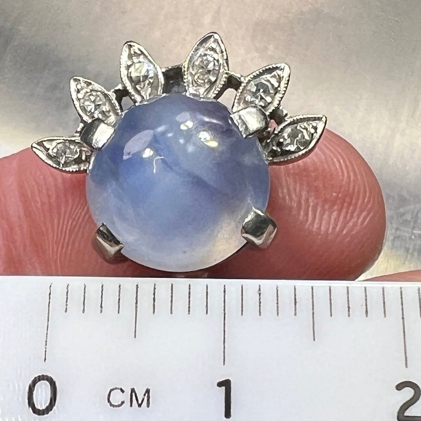 14k White Gold 8 Ct Lavender Gray Star Sapphire Ring w Diamond Halo *Video*