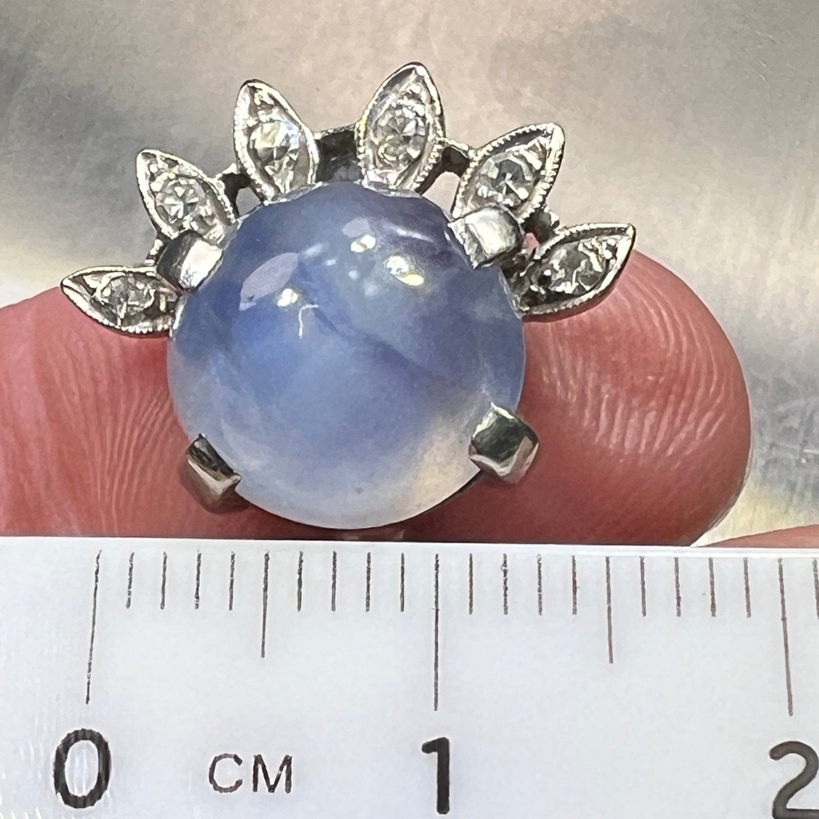 14k White Gold 8 Ct Lavender Gray Star Sapphire Ring w Diamond Halo *Video*