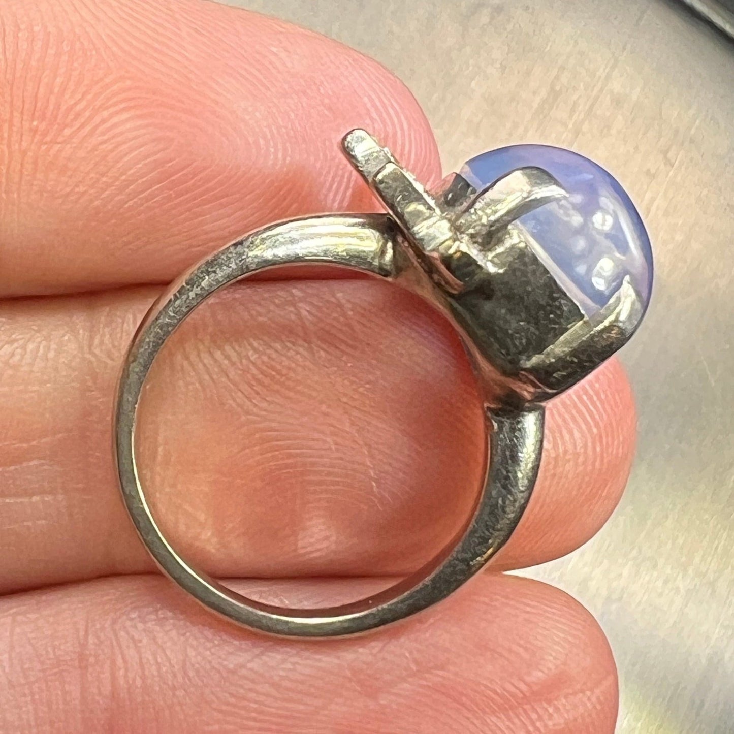 14k White Gold 8 Ct Lavender Gray Star Sapphire Ring w Diamond Halo *Video*