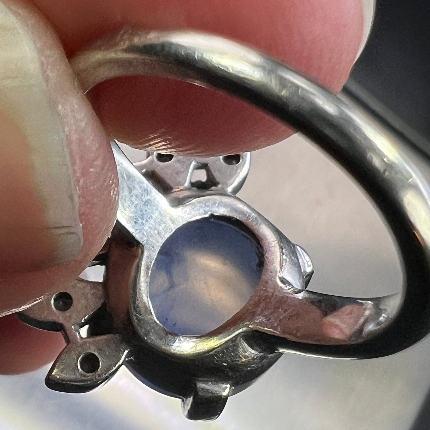 14k White Gold 8 Ct Lavender Gray Star Sapphire Ring w Diamond Halo *Video*