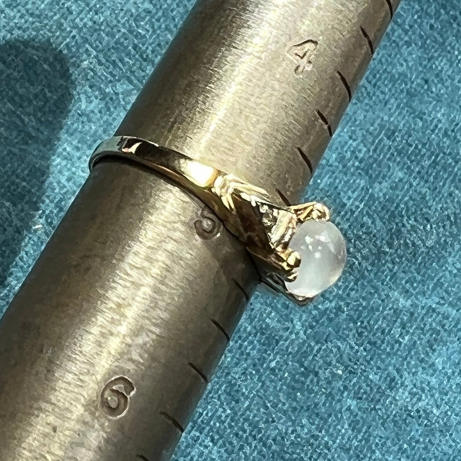 14k White Gold Cats-Eye MOONSTONE + Diamond Deco Ring *Video*