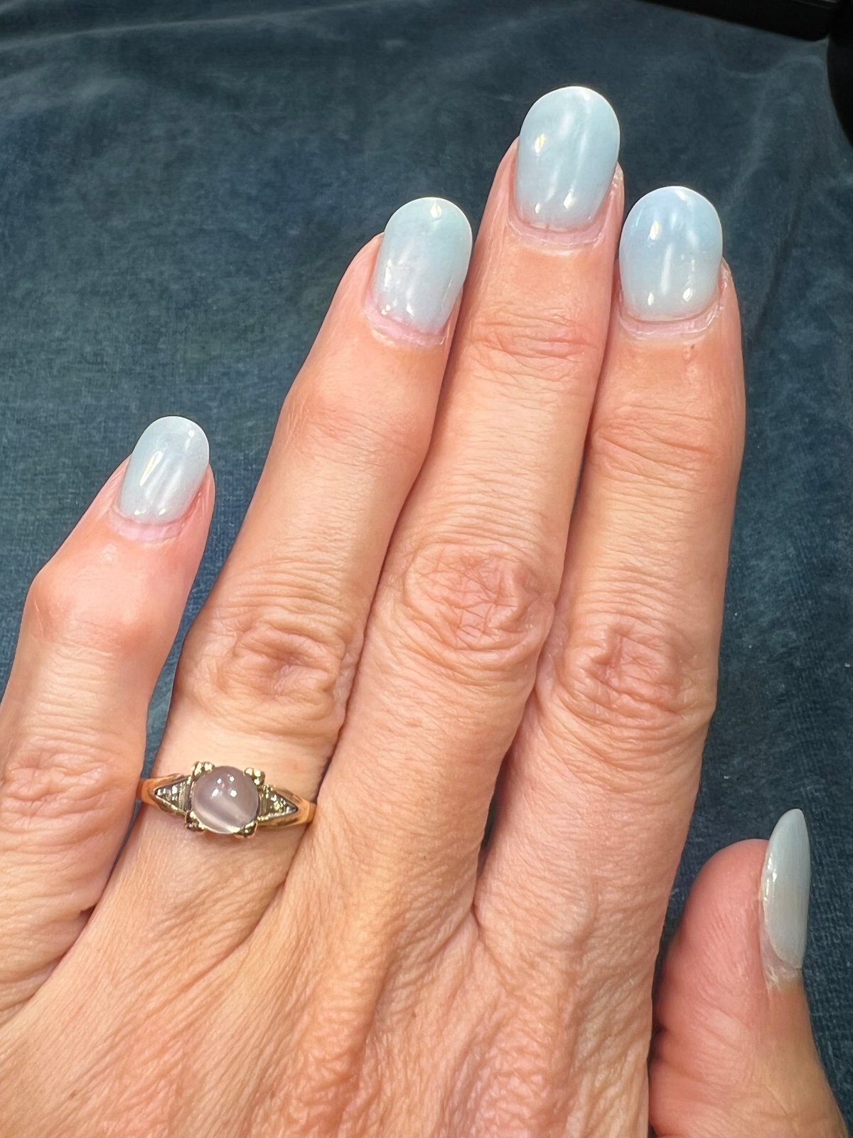 14k White Gold Cats-Eye MOONSTONE + Diamond Deco Ring *Video*