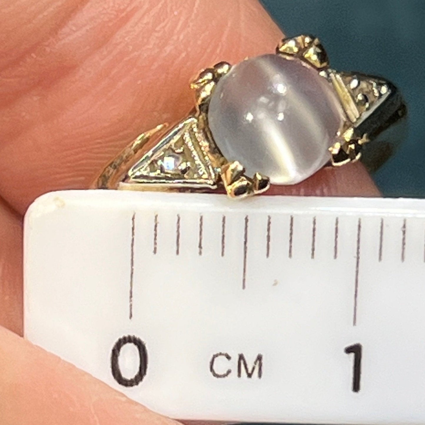 14k White Gold Cats-Eye MOONSTONE + Diamond Deco Ring *Video*