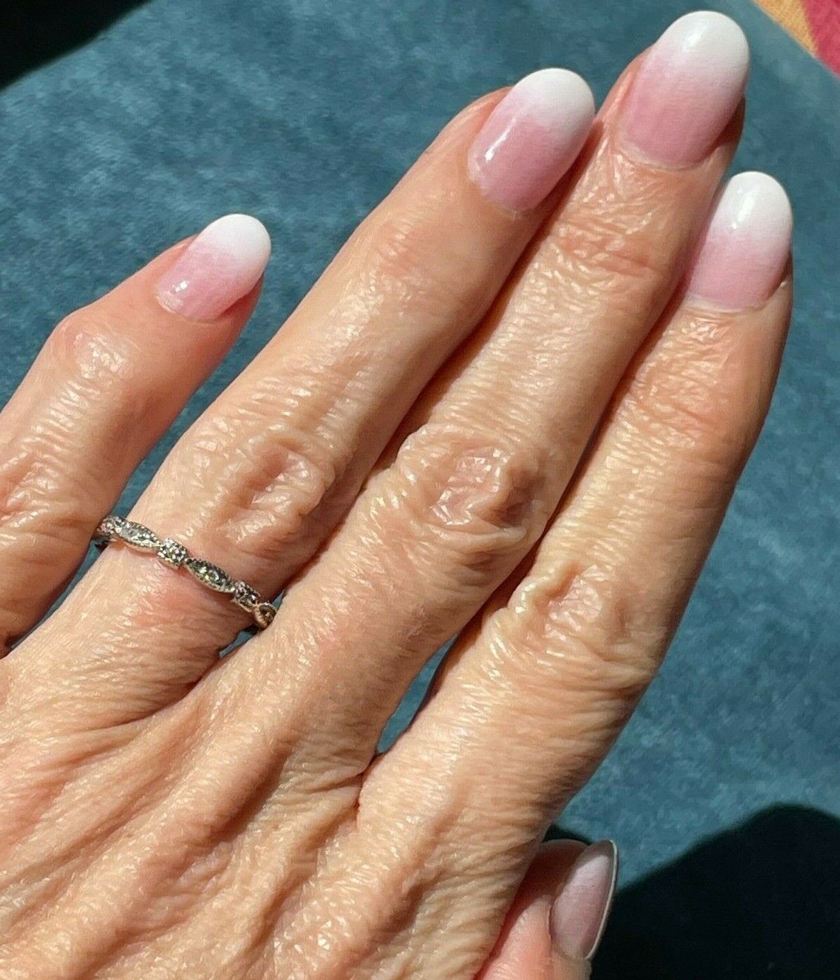 14k White Gold Diamond Milgrain Stacking Ring Band. Tiny !_b40_17