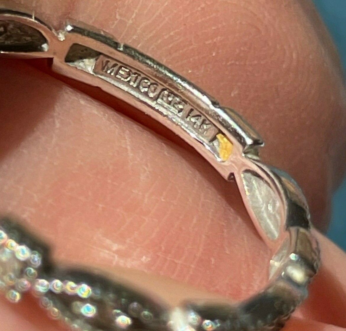 14k White Gold Diamond Milgrain Stacking Ring Band. Tiny !_b40_17