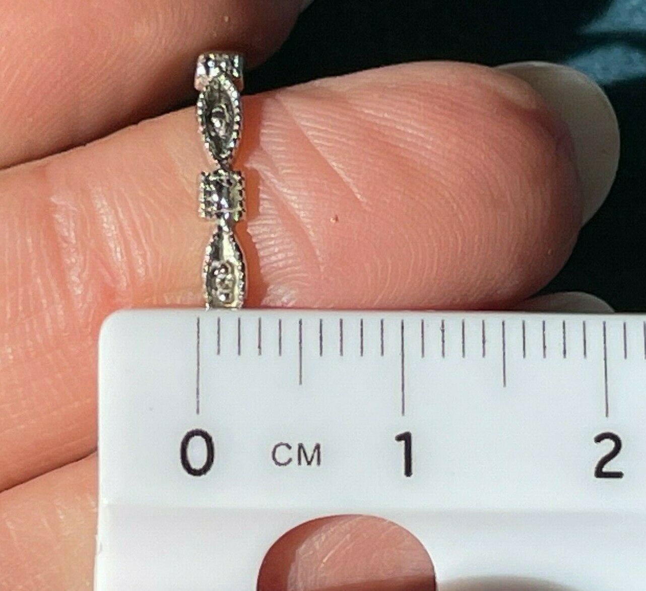 14k White Gold Diamond Milgrain Stacking Ring Band. Tiny !_b40_17