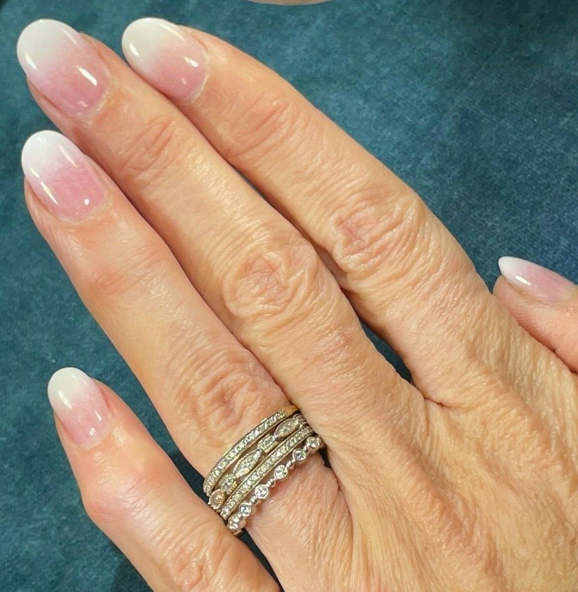 14k White Gold Diamond Milgrain Stacking Ring Band. Tiny !_b40_17