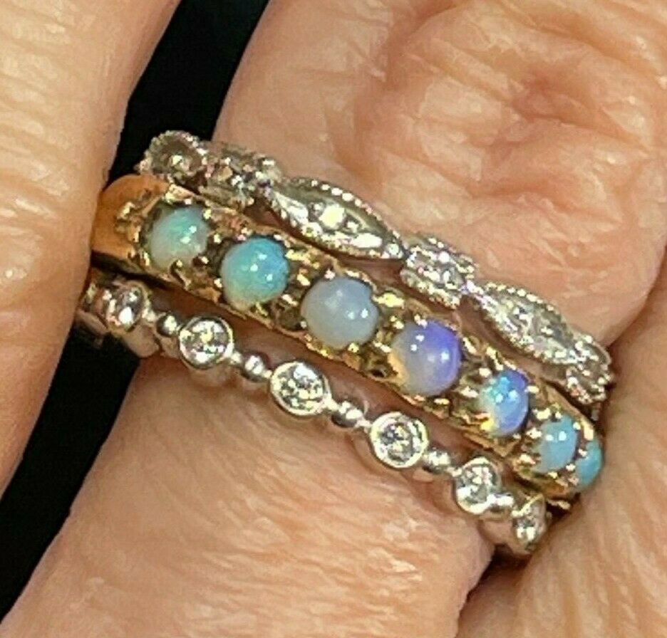 14k White Gold Diamond Milgrain Stacking Ring Band. Tiny !_b40_17