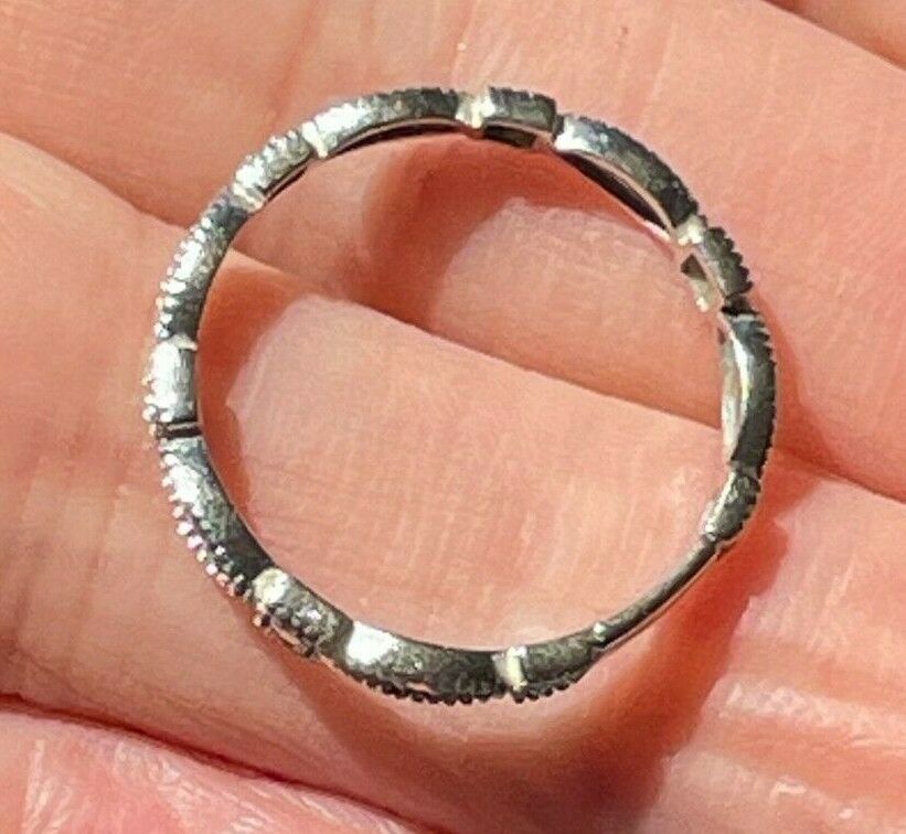 14k White Gold Diamond Milgrain Stacking Ring Band. Tiny !_b40_17