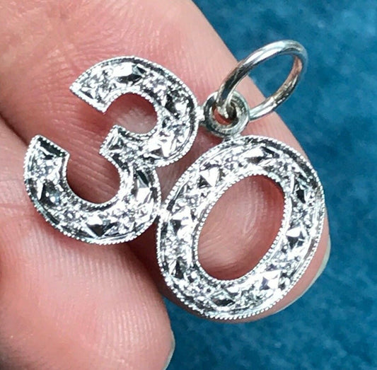 14k White Gold & Natural Diamond Pendant. "30" Year Anniversary or Bday-KLJ