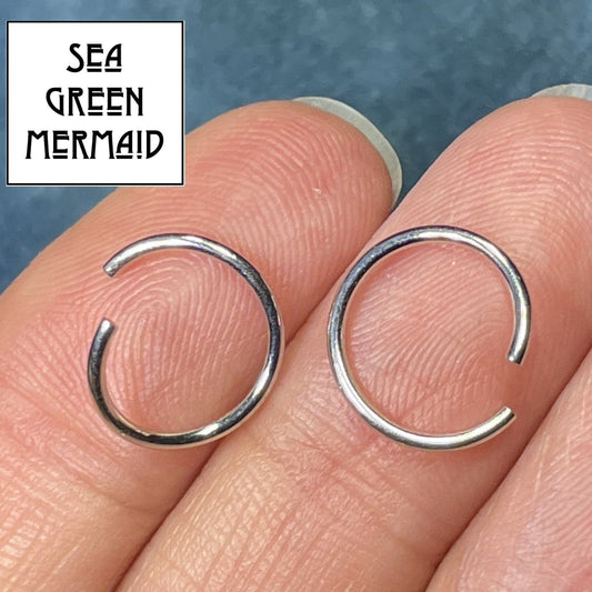 14k White Gold Seamless Hoop Earrings. Ear Nose Body Jewelry. TINY