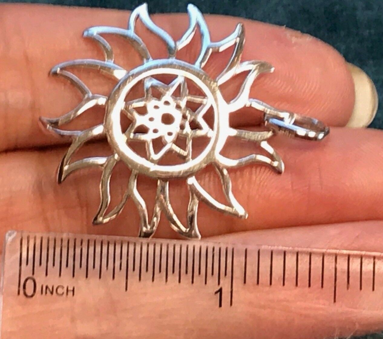 14k White Gold Sunshine Sunflower Mandala Medallion Pendant. Large 1.5"-K1L07J