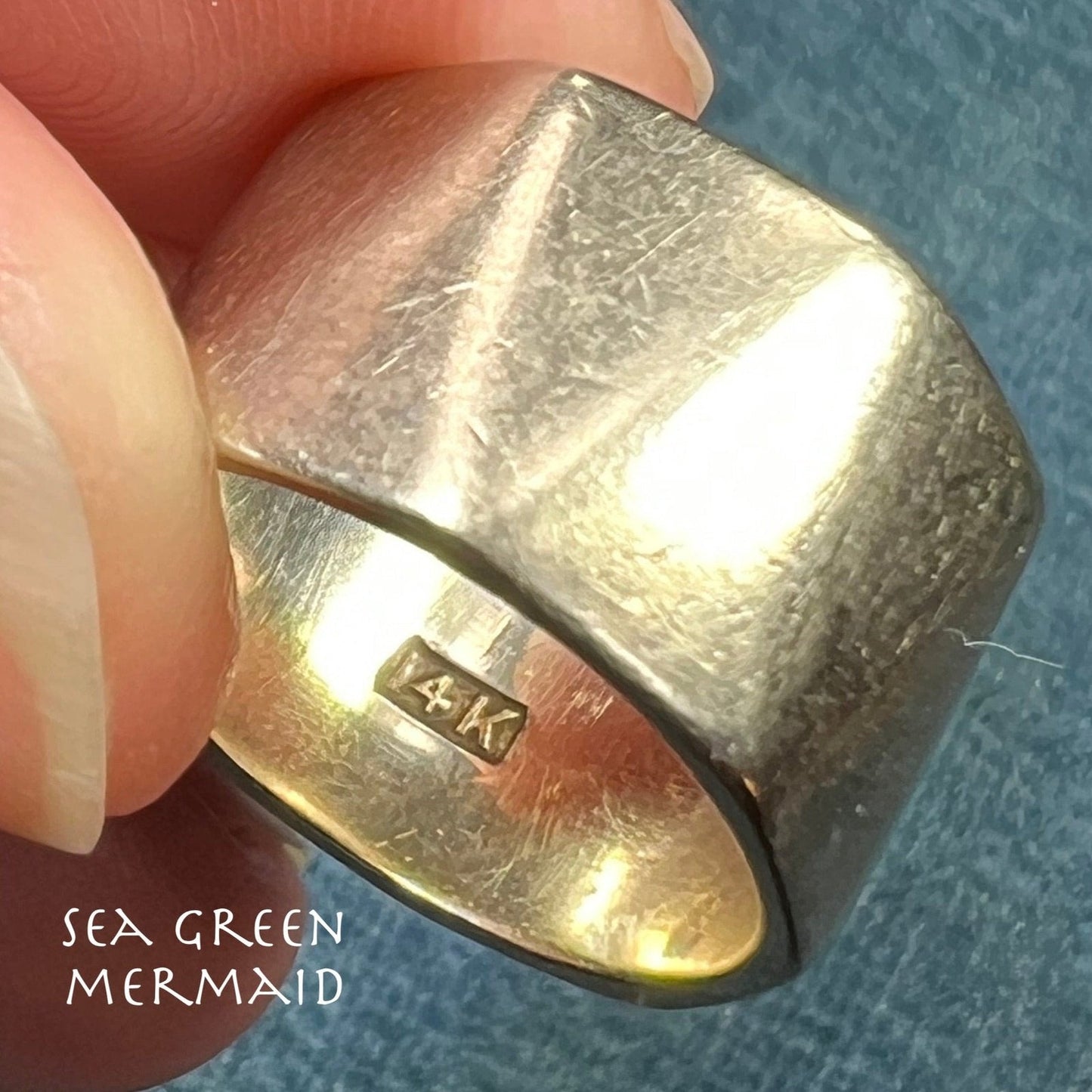 14k White Gold Zig Zag Wide Cigar Band Ring. 10mm + 7g