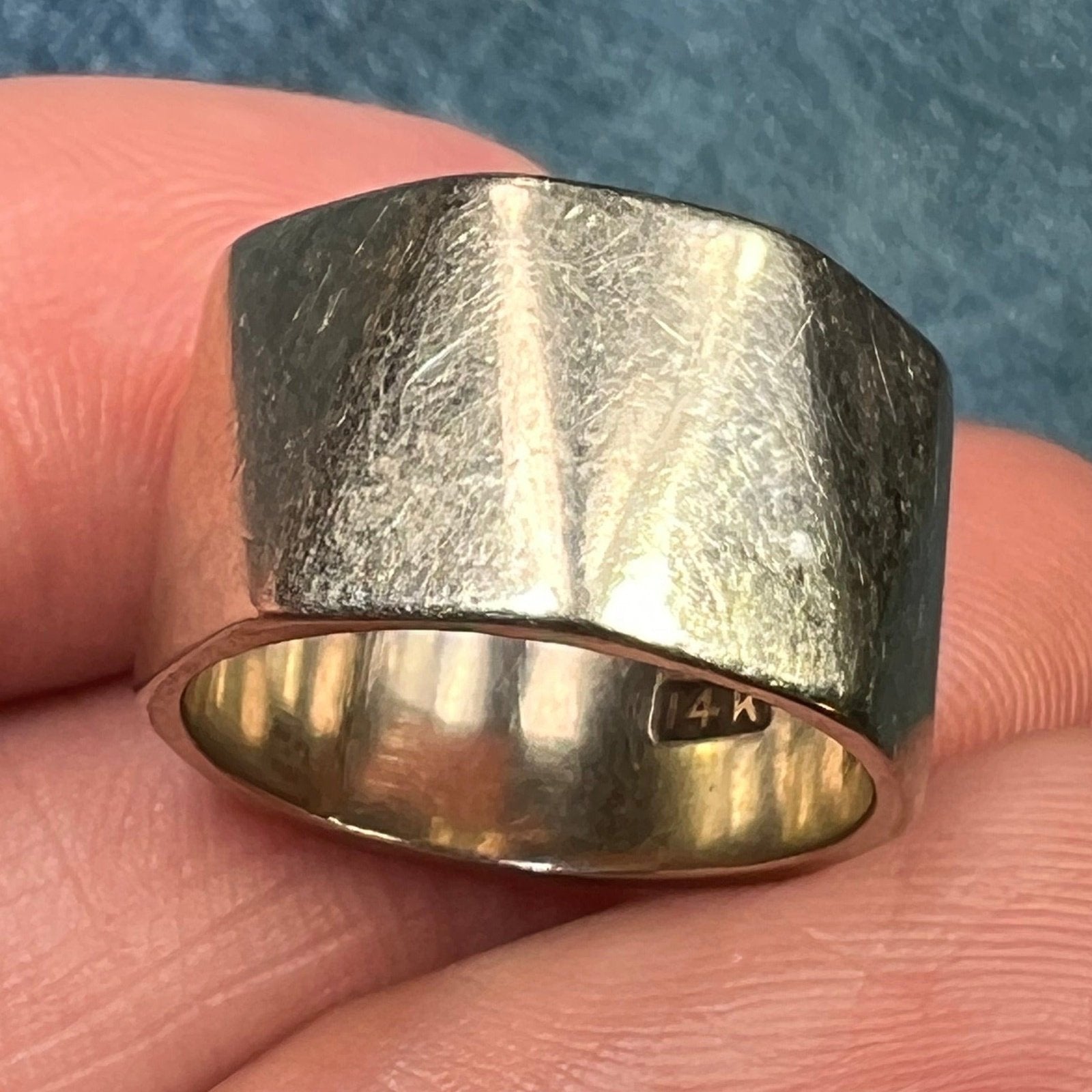 14k White Gold Zig Zag Wide Cigar Band Ring. 10mm + 7g