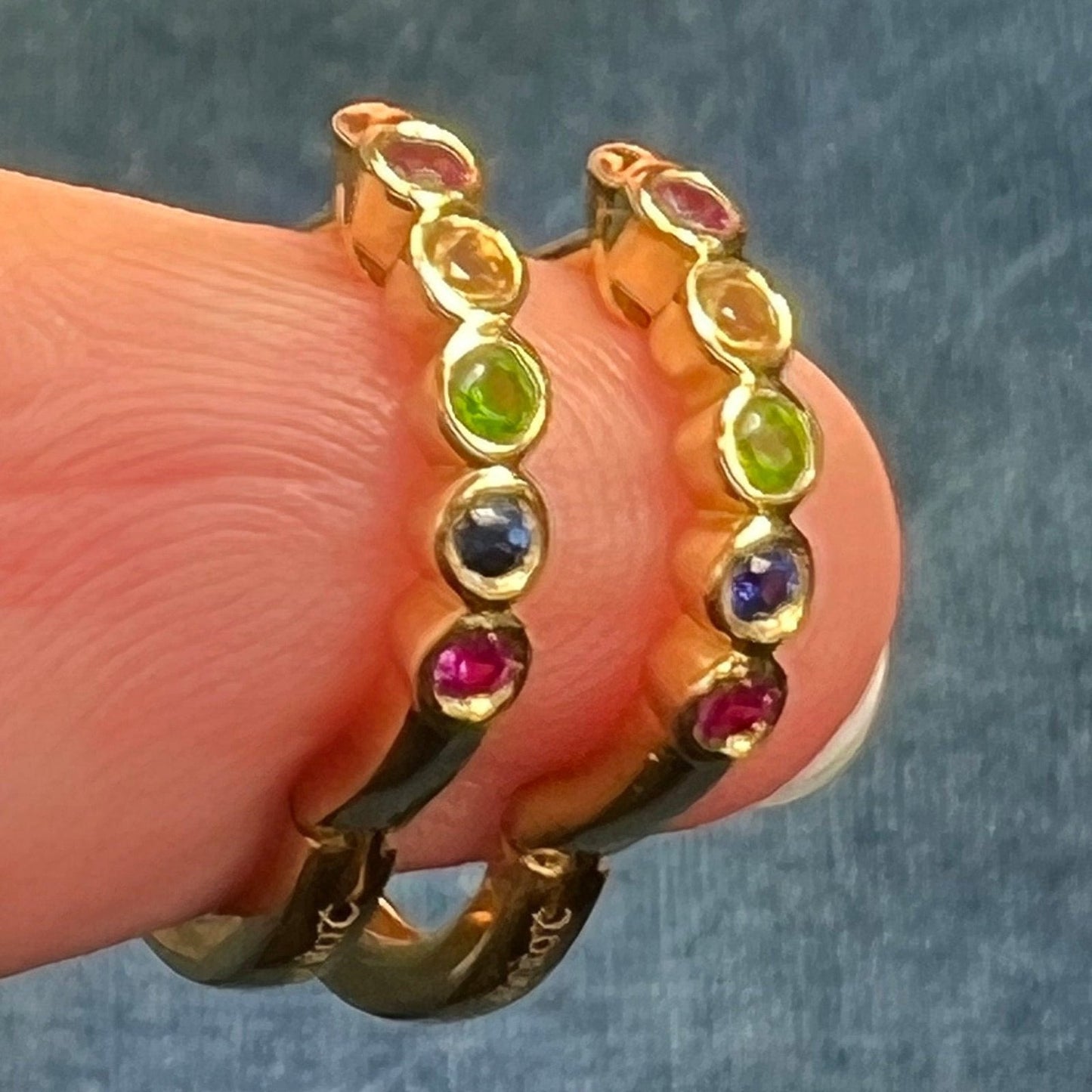 14k YG *Retired* MeiraT Bezel Set Rainbow Gem Huggies Hoop Earrings. Tiny!