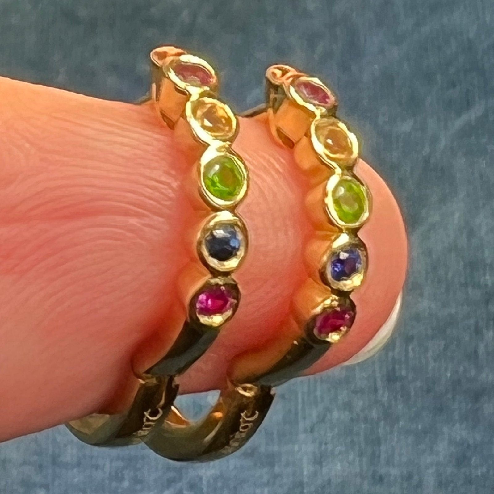 14k YG *Retired* MeiraT Bezel Set Rainbow Gem Huggies Hoop Earrings. Tiny!