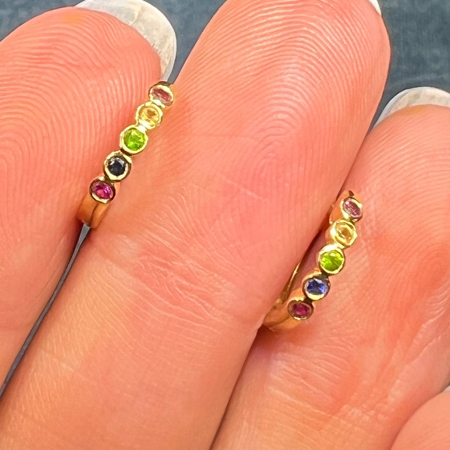 14k YG *Retired* MeiraT Bezel Set Rainbow Gem Huggies Hoop Earrings. Tiny!