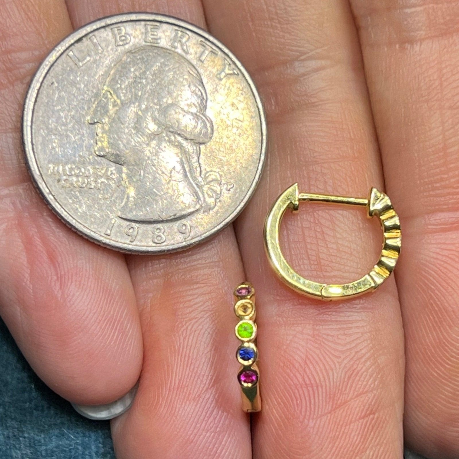 14k YG *Retired* MeiraT Bezel Set Rainbow Gem Huggies Hoop Earrings. Tiny!