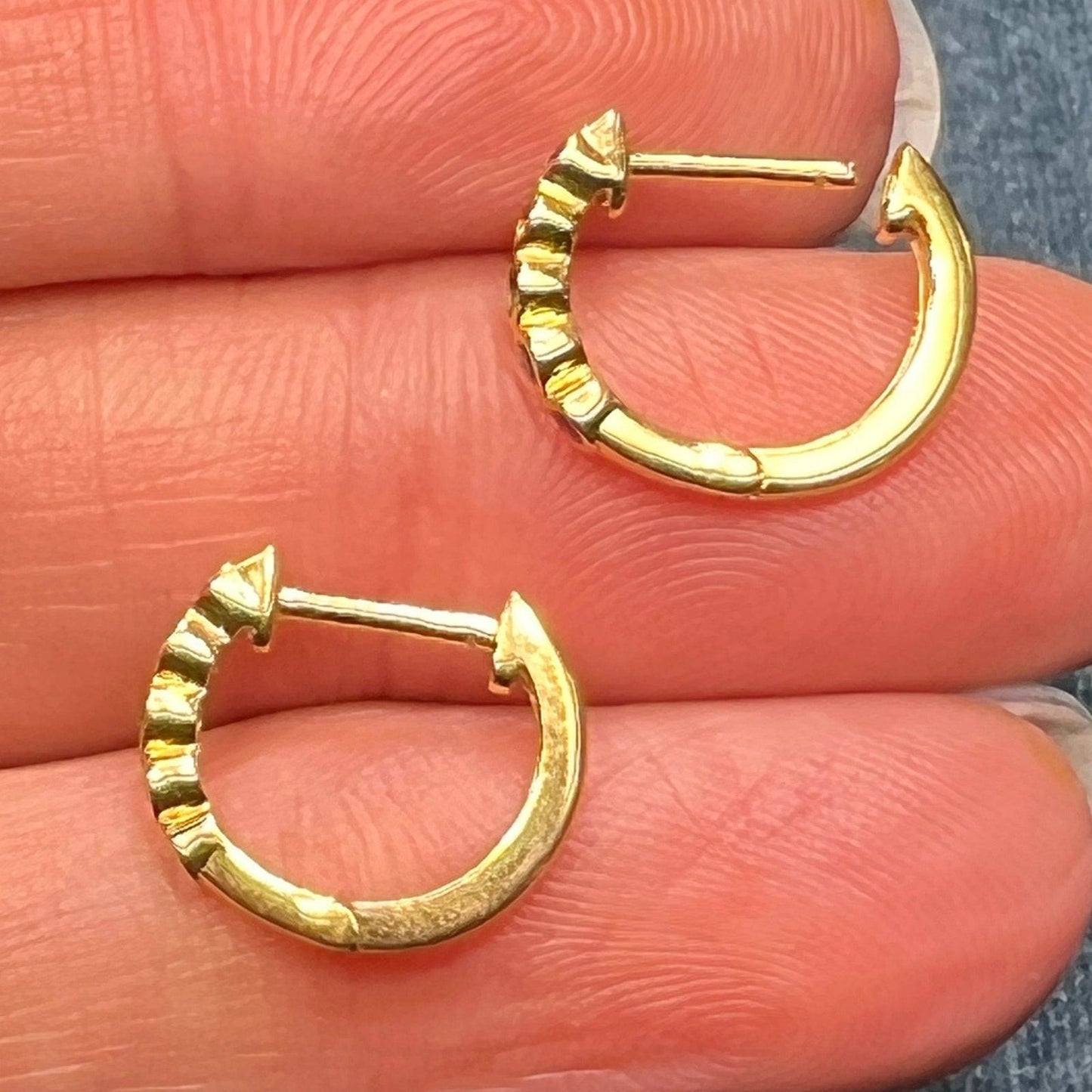 14k YG *Retired* MeiraT Bezel Set Rainbow Gem Huggies Hoop Earrings. Tiny!